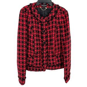 Express Tweed Houndstooth Blazer Jacket Womens Size 8 Silver Metallic